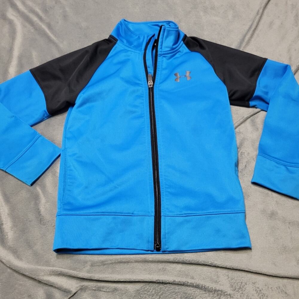 Under Armour Jacket Boys Kids Size 6 Blue Black Colorblock Full Zip Comfort Top